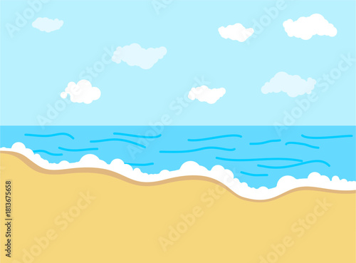 Clean beach and sea landscape. Flat vector illustration symbolizing summer vacation, tropical resort, nature, and environmental health
