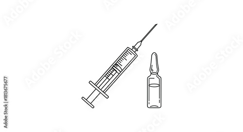 Syringe and ampoule, vaccination concept, healthcare, copy space