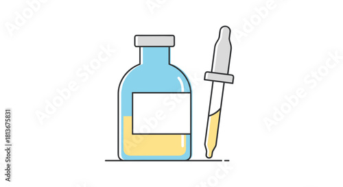 Medicine vial with a dropper, wellness illustration, simple design, flat illustration