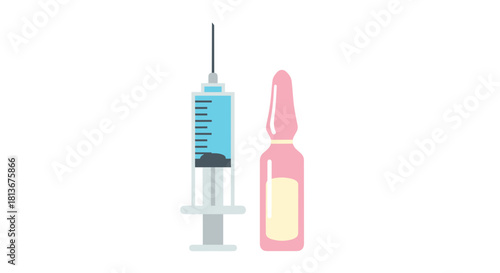 Syringe next to a vial, healthcare illustration, simple design, flat illustration