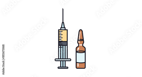 Syringe and vial, vaccination concept, healthcare, medical equipment, copy space