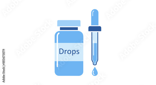 Medicine bottle with dropper, blue color, health concept, copy space