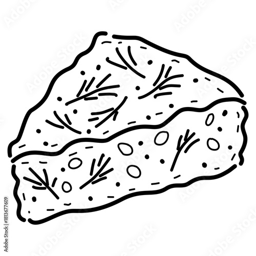 Rustic focaccia bread illustration with herbs and texture artisan bakery line art ideal for recipe designs food branding menus culinary projects and crafts