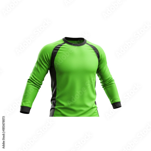 Long sleeve lime green goalkeeper jersey with black trim isolated on transparent background