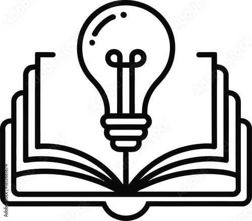 Open book with light bulb icon on white background