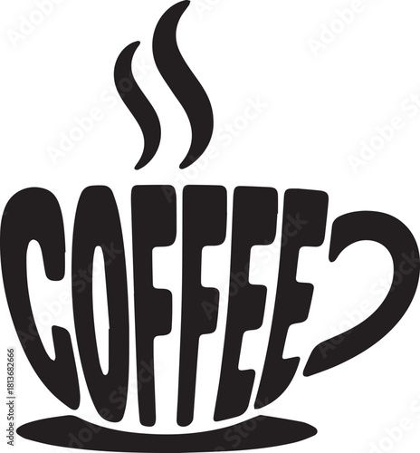 "Abstract/Stylized Coffee"Word Art Coffee Illustration — Creative Text-Based Hot Beverage Graphic Design Element for T-Shirt Print and Cafe Decor