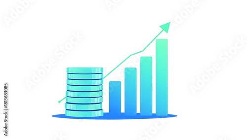 A clean vector illustration featuring stacked coins and a rising bar chart with soft gradients and geometric simplicity for business and investment themes Free Download A clean vector illustration featuring stacked coins and a rising bar chart with soft gradients and geometric simplicity for business and investment themes - GFXLoad
