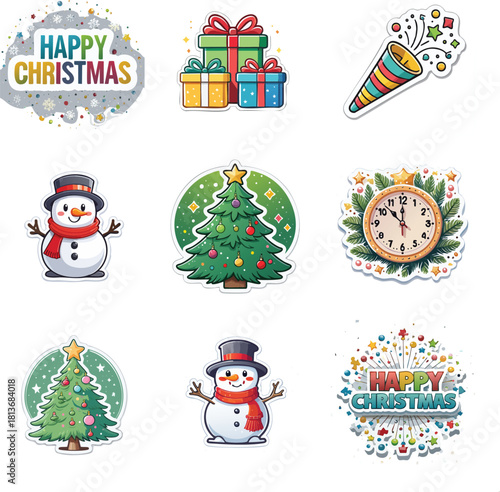 Festive Christmas Icons Celebrate the Season with Joyful Holiday Illustrations and Emblems, christmast and new year vector set 