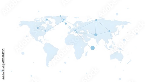 A clean vector infographic showing global network connections with circles lines and gradients representing digital communication and worldwide connectivity