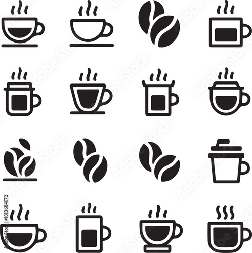 Black and White Coffee Icons – Clean Barista Illustration Pack
