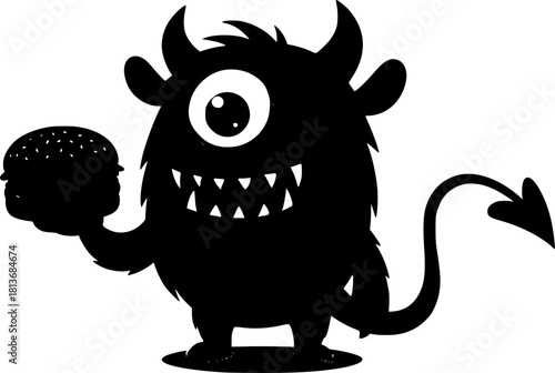 illustration of a monster holding a hamburger
