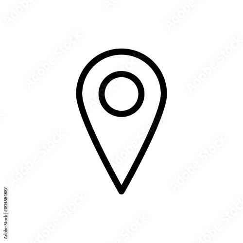 Simple black outline location pin icon for map navigation, gps, destination, and pointer.