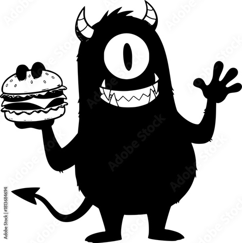 illustration of a monster holding a hamburger