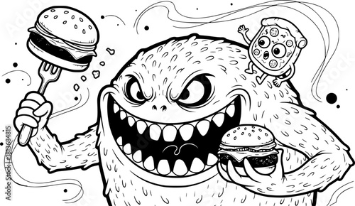illustration of a monster holding a hamburger