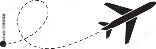 Airplane line path vector icon of air plane flight route
