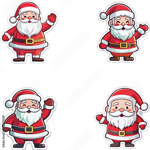 Four Adorable Illustrations of Santa Claus Waving, Perfect for Christmas Greetings and Festive Designs