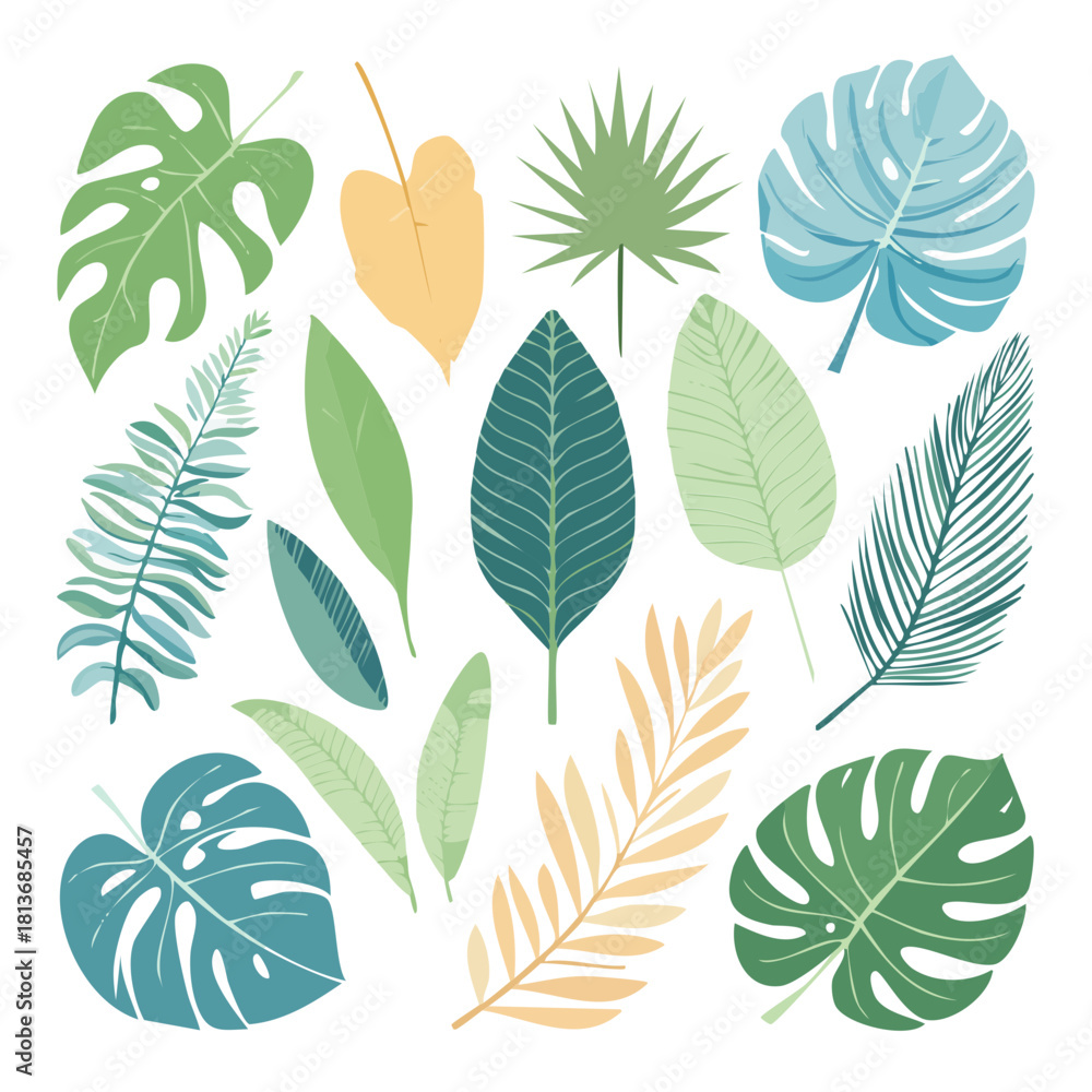 Obraz premium Botanical Leaves Vector Set Elegant Line Art with Soft Flat Colors