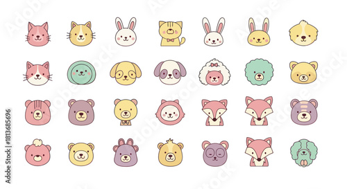 Cartoon animal faces adorable illustrations for various design projects