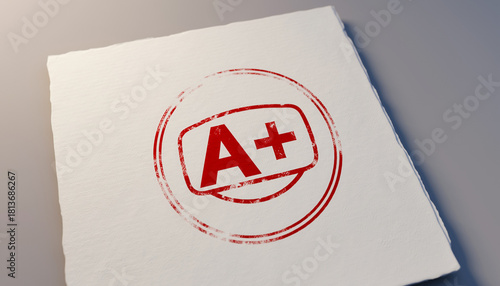 Achieving academic excellence A plus grade on test paper for educational success concept, showing performance and high scores for learning and growth