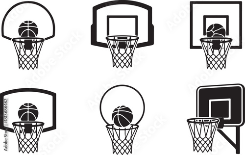 Basketball ring icon, silhouette, logo on white background