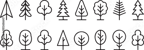 Big set of minimal trees linear icons - vector