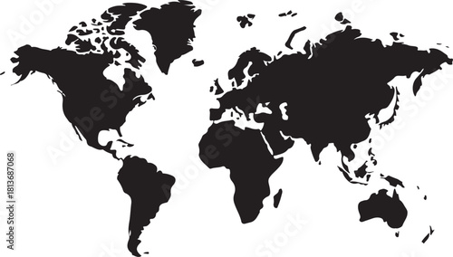 Black silhouette isolated World map