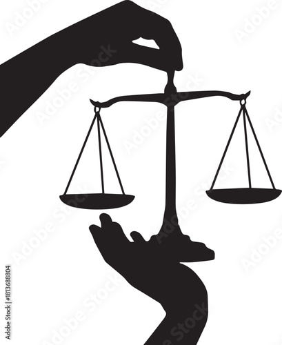Human rights day silhouette symbol of justice scales held by hands