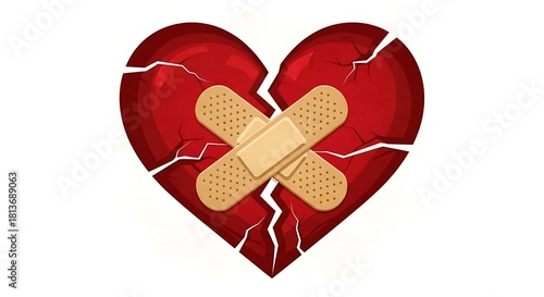 Broken heart mended with bandages symbolizing healing and emotional recovery