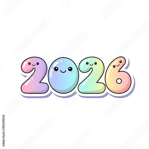 Happy new year 2026 cute smiling pastel sticker 
