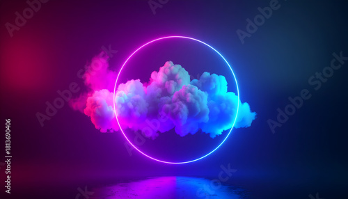 Dreamy neon cloudscape with vibrant pink and blue hues, perfect for modern technology backgrounds or futuristic designs, evokes a sense of wonder and innovation