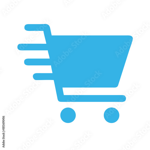 Shopping cart with bags and fruits flat silhouette icon