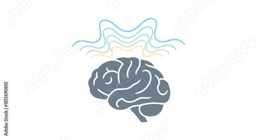 Brain waves illustration for mental health awareness, cognitive function, or educational neuroscience projects shows memory, focus, and intelligence