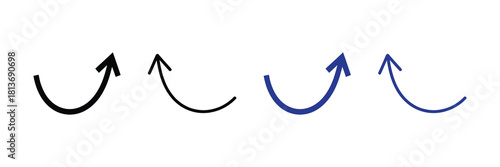 Collection of four upward curved arrows, two black and two blue, isolated on a white background, representing progress and direction. isolated on white background