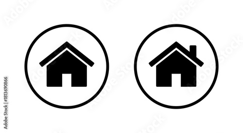House icon with chimney. Real estate home symbol in circular outline