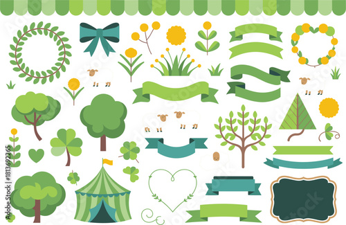 Spring Farm and Nature Elements with Sheep and Circus Tent lamb