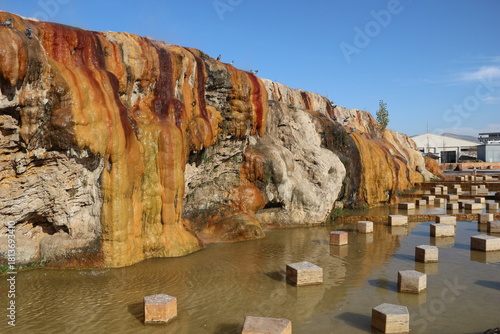 Fototapeta Naklejka Na Ścianę i Meble -  Terme and granite waterfall with geothermal water flowing in Kırşehir, Türkiye