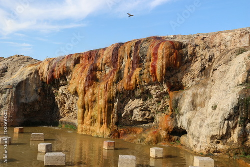 Fototapeta Naklejka Na Ścianę i Meble -  Terme and granite waterfall with geothermal water flowing in Kırşehir, Türkiye