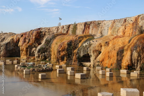 Fototapeta Naklejka Na Ścianę i Meble -  Terme and granite waterfall with geothermal water flowing in Kırşehir, Türkiye