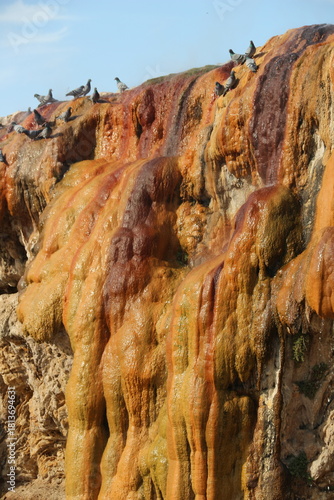 Terme and granite waterfall with geothermal water flowing in Kırşehir, Türkiye