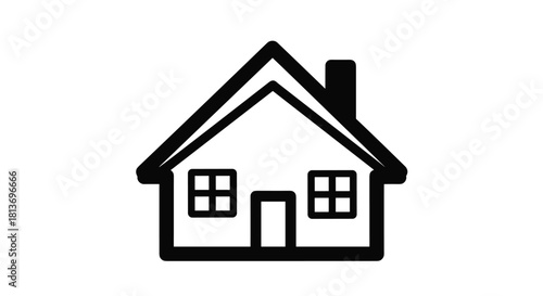 Simple black and white house icon offering a clean modern aesthetic for real estate construction or home services branding solutions, Generative AI*