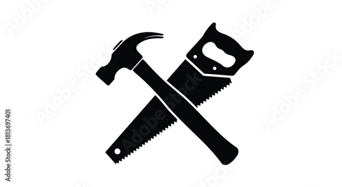 Hammer and saw construction tools crossed in silhouette for your creative projects conveying strength and craftsmanship perfect for DIY themes, Generative AI*
