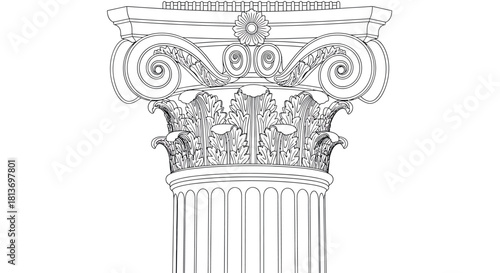 Composite Column Capital Line Art Illustration - Classical Architectural Drawing