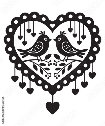 Romantic Lovebirds Heart Silhouette Valentine Day Design.