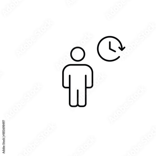Person and clock. Daily routine, timeless tracking and work schedules. Pixel perfect, editable stroke vector icon