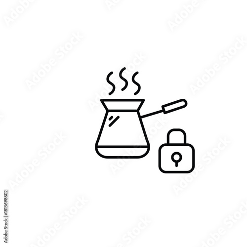 Turkish coffee maker and lock. Cafe loyalty program. Pixel perfect, editable stroke vector icon