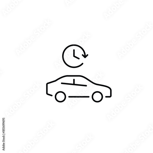 Car side view and clock. Timed parking, rent or sharing. Pixel perfect, editable stroke vector icon