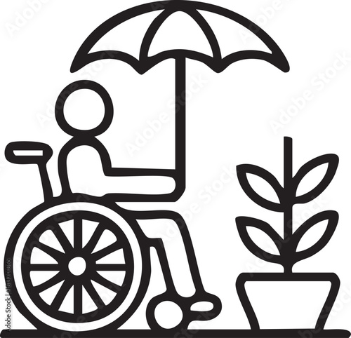 Disabled People Stickman Icon Set with Different Activities and Emotions