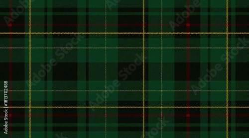 Green and Black Tartan Pattern with Red and Yellow Accents Design