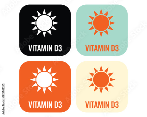 Vitamin D3 supplement icons health and nutrition illustration