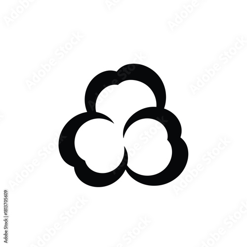 Simple black and white icon representing a stylized cotton boll